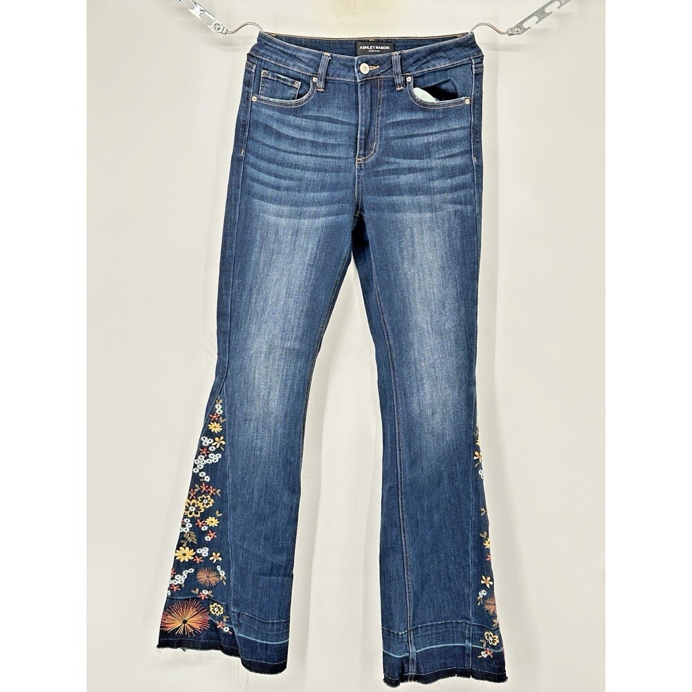 ASHLEY MASON PREMIUM Womens Blue Embroidered Flare Jeans Size 5/27 - Picture 3 of 13